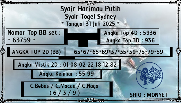 Syair Harimau Putih - Syair Togel Sydney