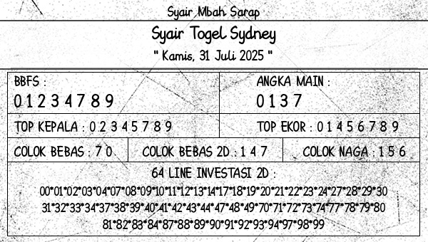 Syair Mbah Sarap - Syair Togel Sydney